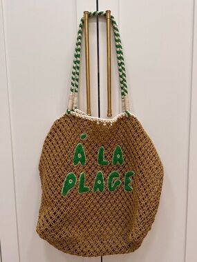 Clare V. L'Été Tote in Tan Crochet w/ Green Á La Plage
